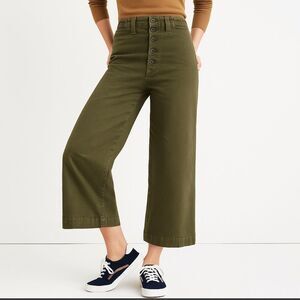 Madewell Womens Pants 32 Wide-Leg Cropped Button High Rise Olive Green